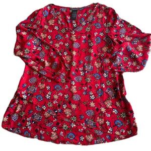 Chelsea and Theodore XXL red long sleeve blue/green floral print blouse